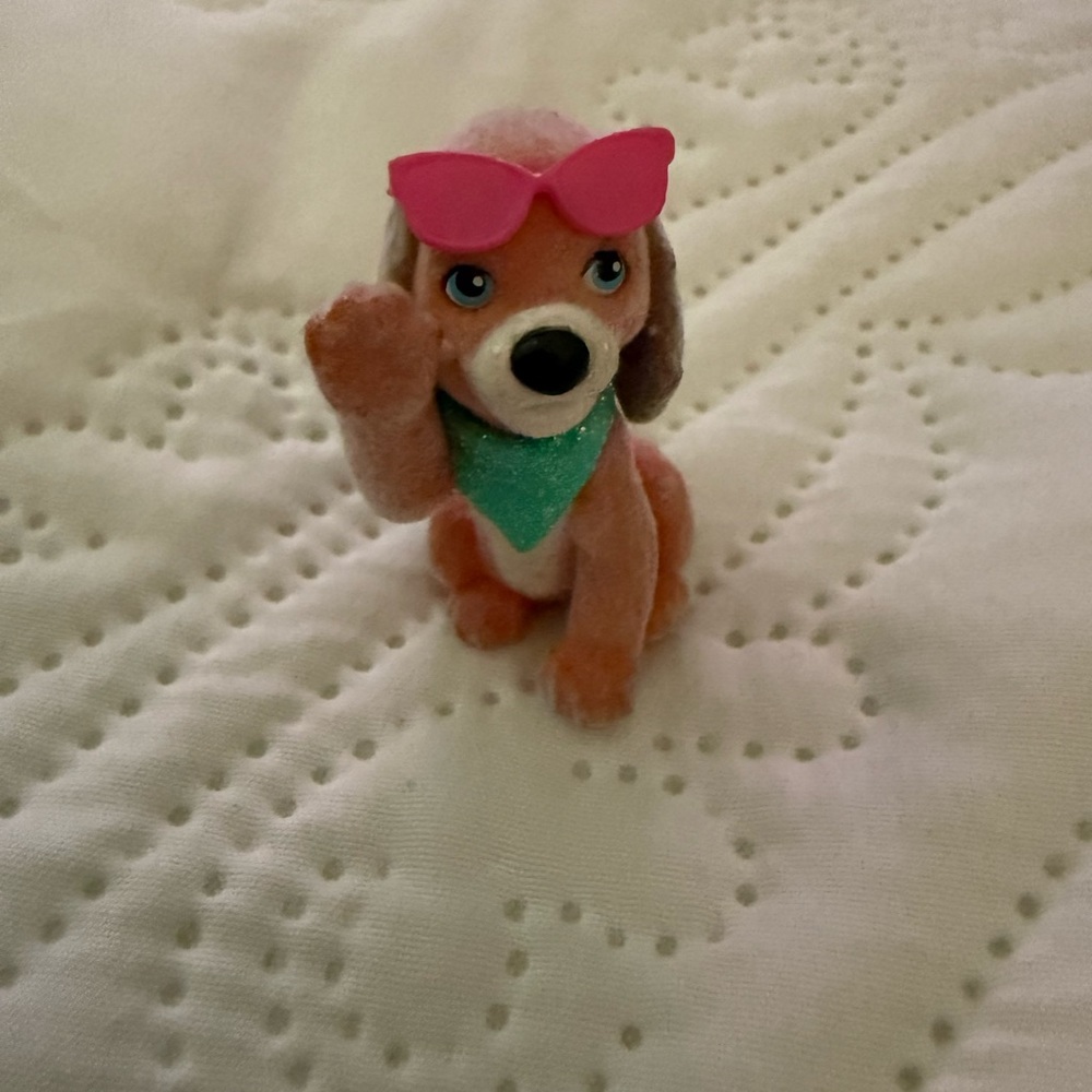 Barbie Pets Flocked Dog Figure with Pink Glasses, Plastic, 2.5 Inch Animal Toy